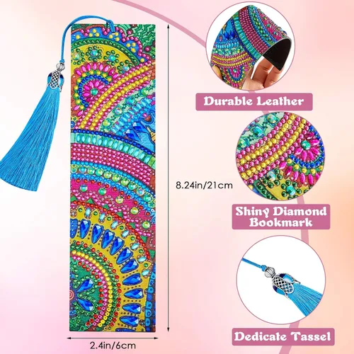 Vista 4 de 6 Pieces 5D Diamond Bookmark DIY Painting Bookmark Floral Beaded Bookmarks Leather Tassel Bookmark for DIY Making Arts Crafts Adults Graduation