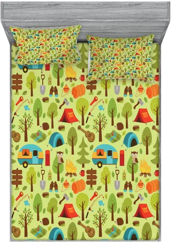 Vista 179 de Ambesonne - Juego de sábanas bajeras y fundas de almohada, diseño primaveral de acuarelas con jardín de hierbas y flores, juego de 4 piezas