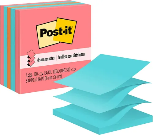 Post-it - Bloc de notas emergentes, 3.0 x 3.0 pulgadas, 5 blocs, las notas adhesivas favoritas de Estados Unidos, colores surtidos, eliminación