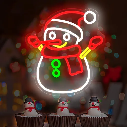 Vista 2 de Letrero de Neón de Muñeco de Nieve Navideño Regulable Letreros de Neón Navideños para Decoración de Pared Letreros de Neón LED Letrero Luminoso