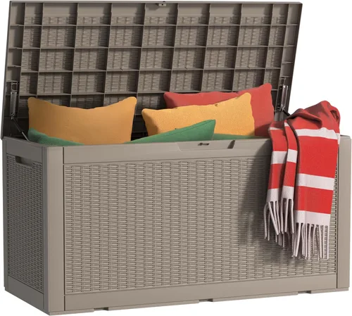 Vista 16 de EasyUp Caja de almacenamiento para exteriores de 90 galones, impermeable, resistente a los rayos UV, con varilla hidráulica, estabilidad reforzada