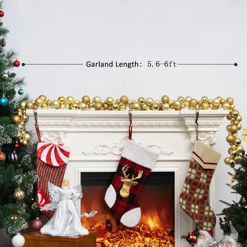 Vista 7 de Amooca Corona de bolas de Navidad con luces LED de 6 pies para ventana y pared, adornos colgantes, decoración de árbol de Navidad, decoración