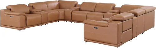 Vista 443 de BlackJack Furniture Venice - Sofá modular de cuero italiano de grano superior de 5 piezas con 3 reclinables eléctricos, reposacabezas ajustable