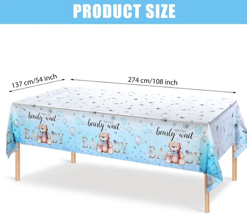 Vista 2 de Tegeme Paquete de 1 mantel de plástico para baby shower, con diseño de oso con texto en inglés «We Can Bearly Wait», para fiestas de cumpleaños