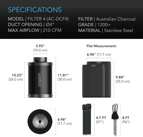 Vista 7 de AC Infinity Filtro de carbono de aire de 4 pulgadas con carbón virgen australiano premium, para ventilador de conductos en línea, control de olores