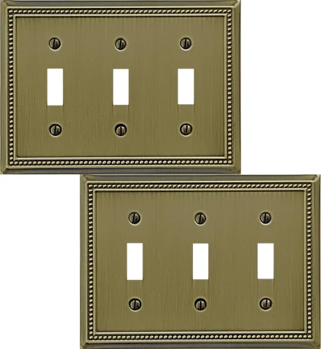 Vista 11 de OKAWYC Belaire - Cubierta para interruptor de luz de decoración individual, placa de pared de metal con cuentas, paquete de 4 unidades de bronce