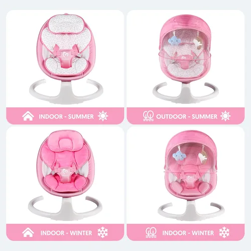 Vista 2 de Columpio de bebé con Bluetooth para bebés, compacto y portátil, color rosa, 3 posiciones de asiento, 5 velocidades de columpio, 10 música, control