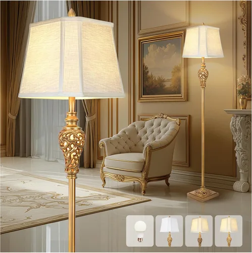 Vista 15 de LuxSight Collection Lámpara de pie rústica de 65 pulgadas de alto con pantalla de tela de lino de esquina de corte de luz nocturna, lámpara de pie