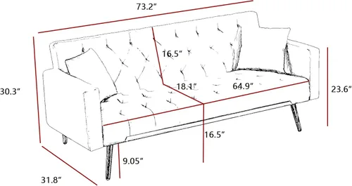 Vista 2 de Sofá sofá futón con respaldo ajustable, sofá biplaza de terciopelo con patas de metal para sala de estar, dormitorio, espacio pequeño (rosa)