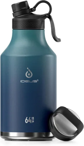 Vista 20 de IDEUS Botella de agua aislada de acero inoxidable con 2 tapas a prueba de fugas, termo para senderismo, ciclismo, 32 onzas, violeta