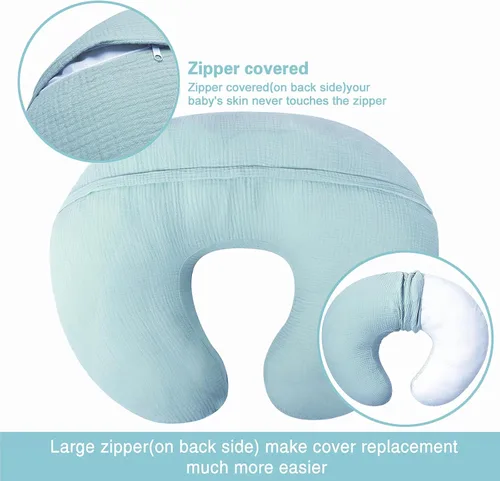 Vista 4 de Owlowla Funda de almohada de muselina para lactancia, funda de algodón suave para almohada de lactancia materna para bebé niño y niña (verde romano)