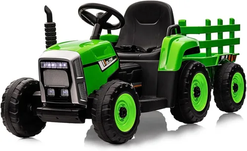 Tractor eléctrico de 12V para niños con remolque y control remoto, tractor de juguete para niños de 3 a 6 años, coche eléctrico con batería y 7 Buje