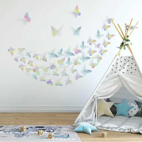 Vista 6 de Decoración de pared de mariposa dorada 3D de 3 tamaños y 4 estilos, decoraciones de fiesta de mariposas, decoraciones de pasteles, calcomanías
