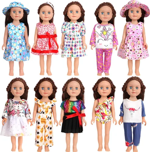 Vista 18 de 10 conjuntos de ropa para muñecas de 18 pulgadas, incluye vestidos y conjuntos para muñecas tipo American Doll, regalos de cumpleaños para niñas