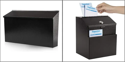 KYODOLED Buzón de montaje en pared, buzón de correo de gran capacidad, caja de sugerencias de metal con cerradura, caja de papeletas con 50 tarjetas