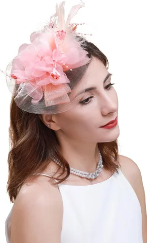 Cizoe -Tocado con diadema, sombrero para mujer, para fiesta de té, para Kentucky Derby, para boda, cóctel, con flor decorativa, plumas y pinza para