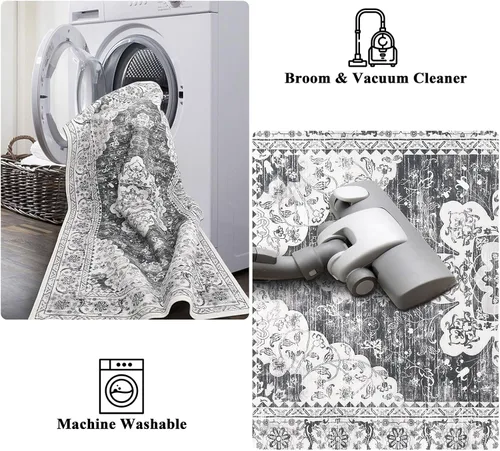 Vista 5 de Ileading Alfombra vintage para pasillo, lavable a máquina, con parte trasera de goma, antideslizante, para entrada, dormitorio, sala de estar