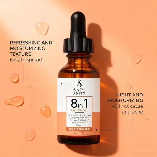 Vista 3 de Sapi Anito - Suero facial 8 en 1 para piel regular, 1 fl oz (1.0 fl oz) – Vitamina C, niacinamida, ácido hialurónico, retinol, ácido kójico