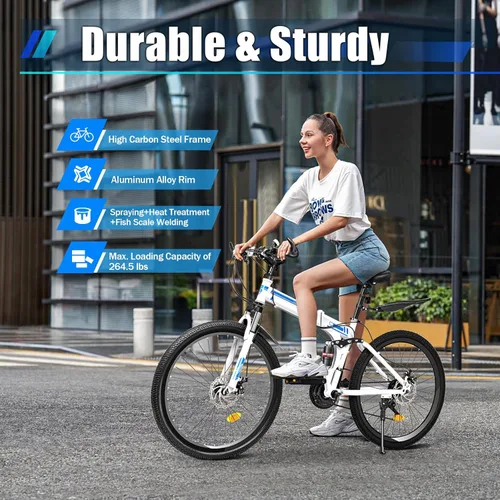 Vista 4 de Bicicleta de ciudad plegable de 26 pulgadas, bicicleta plegable de 21 velocidades para adultos, bicicleta de campamento, bicicleta plegable