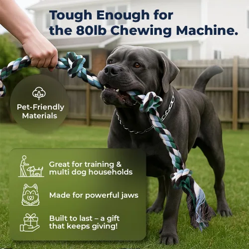 Vista 4 de Juguetes de cuerda gigantes para perros extragrandes - 107 cm, 6 nudos, juguetes de cuerda resistentes para perros grandes - Beneficios