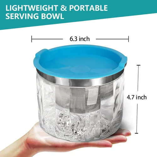 Vista 5 de INNOVATIVE LIFE Tazón de inmersión enfriado con hielo, paquete de 2 tazones de acero inoxidable de 25 onzas con base acrílica, ensaladera helada