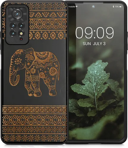 Vista 8 de kwmobile Funda de madera compatible con Xiaomi Redmi Note 11 ProNote 11 Pro (5G) Note 12 Pro (4G) - Funda - Elefante de madera con patrón marrón