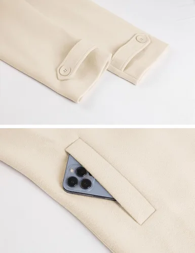 Vista 7 de Tanming Abrigo de invierno con doble botonadura para mujer, abrigo de lana negra, abrigo de manga larga