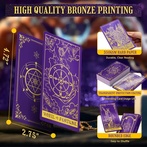 Vista 4 de Hihealer Baraja de 78 Cartas de Tarot con Libro Guía y Bolsa de Transporte de Lino, Cartas de Tarot Clásicas Originales para Principiantes a