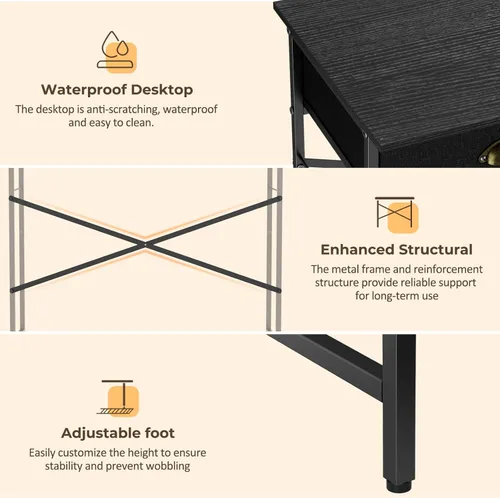 Vista 7 de Escritorio negro para escribir para dormitorio de niños, escritorio pequeño de 31.5 pulgadas para computadora para espacios pequeños, escritorio