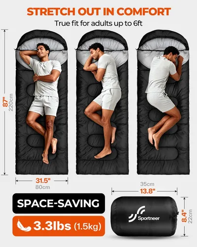 Vista 4 de Sportneer Sleeping Bag for Adults & Kids, Cold Weather & Warm Waterproof Camping Sleeping Bag, Compact Portable for Camping Hiking & Travel