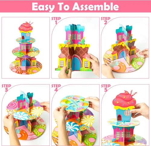 Vista 3 de Candyland - Soporte decorativo para cupcakes, torre de 3 niveles, dulces, torre, cartón, dona, helado, helado, postre, para niñas, fiesta