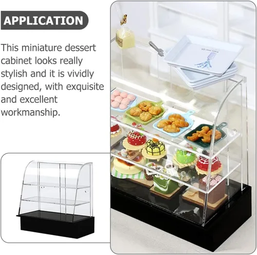 Vista 8 de Toyvian Mini vitrina de alimentos - Modelo Miniatura Pastelería Panadería Donut Cookie Vitrina