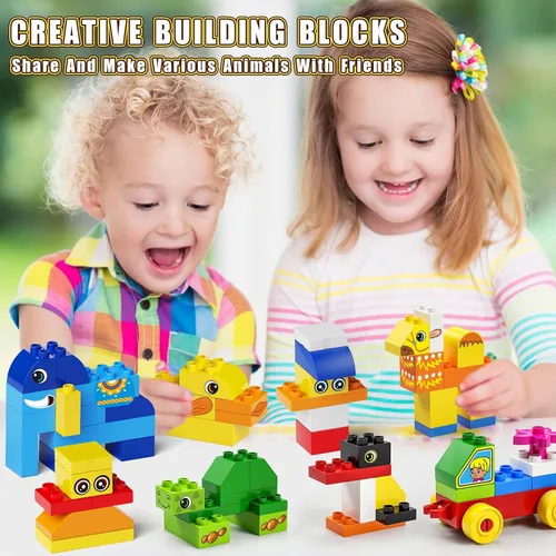 Vista 2 de burgkidz Juguetes de construcción de animales para niños pequeños de 3 a 5 años, 135 bloques de construcción gigantes, rompecabezas creativo