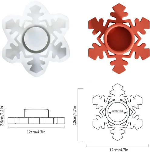 Vista 2 de BOOWAN NICOLE Copo de nieve candelita candelabros moldes de hormigón Candelabro de cemento molde de silicona para decoración casera (SH0963)