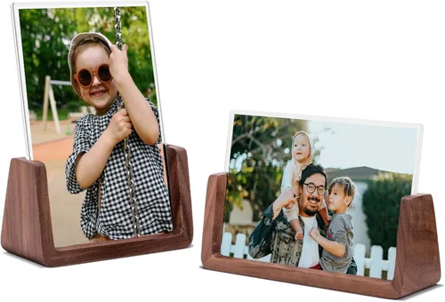Vista 9 de Portarretratos de 4 x 6 pulgadas, marcos de fotos de madera rústica sólida con base de madera de nogal y cubiertas de vidrio acrílico de alta