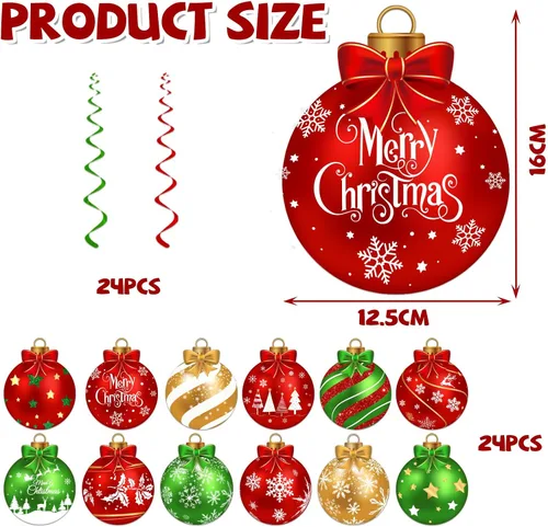 Vista 6 de 24 bolas de Navidad para colgar en el techo, espirales colgantes de aluminio para interiores y exteriores, suministros navideños