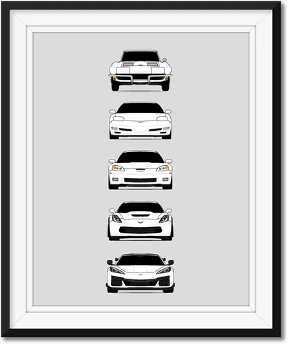 Vista 13 de Custom Car Posters Póster hecho a mano compatible con Chevy Corvette Z06 Generations e impresión de Chevrolet Corvette C2 C5 C6 C7 C8 Z15 Multi