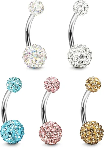 Vista 4 de FIBO STEEL 5 piezas de aros para el ombligo de acero inoxidable 14G, joyería para el cuerpo, piercing