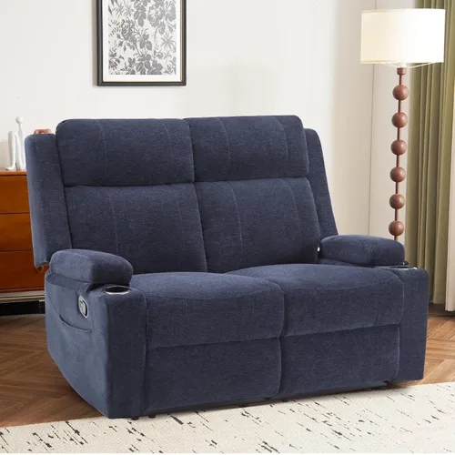 Vista 16 de Sofá biplaza reclinable manual, sofá reclinable de 2 plazas con portavasos, sofá reclinable de tela para sala de estar/RV (negro)