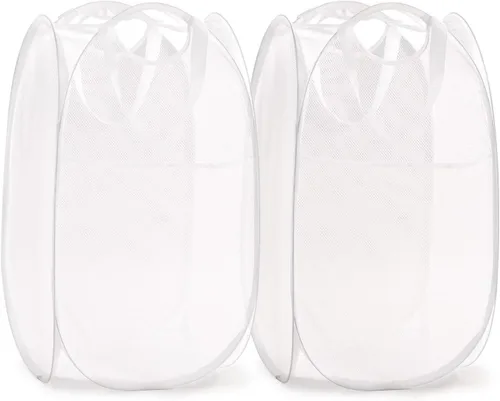 Vista 20 de TECHMILLY Cesta plegable de malla para la ropa sucia con asas resistentes y bolsillo lateral, cestas plegables portátiles para ropa para dormitorio