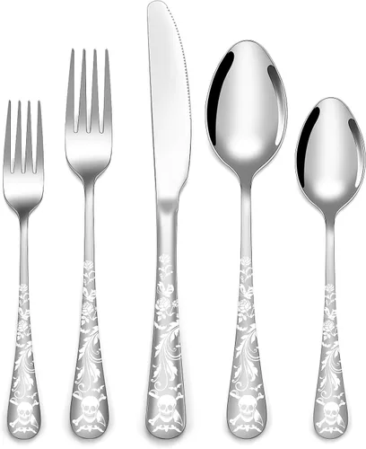 Vista 8 de Juego de cubiertos dorados de 20 piezas con tenedor para pastel, juego de cubiertos de acero inoxidable para 4, utensilios de cocina con mango