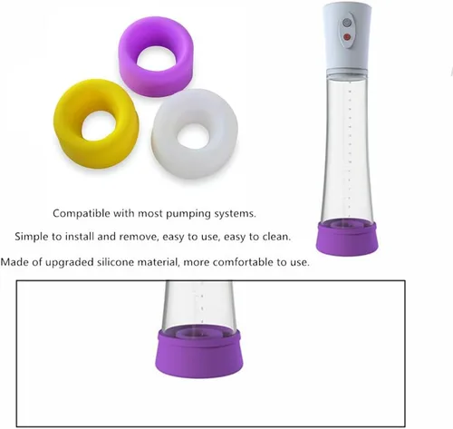 Vista 4 de Paquete de 3 fundas universales de silicona para bomba de pene, anillo de anillo de pene, sellos al vacío, anillo de sellado, manga de goma
