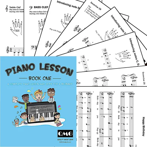 Vista 7 de QMG Pegatinas para piano y teclado con lección de música completa y libro guía - Diseñado e impreso en Estados Unidos