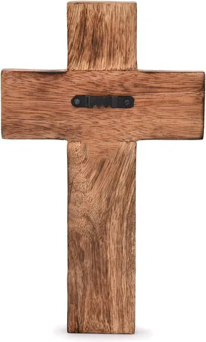 Vista 4 de NIRMAN Cruz católica religiosa de madera de mango para colgar en la pared, tallas florales, decoración del hogar para entrada, oficina, sala