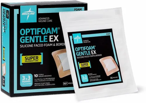 Vista 5 de Medline Optifoam Gentle EX - Apósito adhesivo de espuma con bordes, cuadrado de 3 x 3 pulgadas (10 unidades)