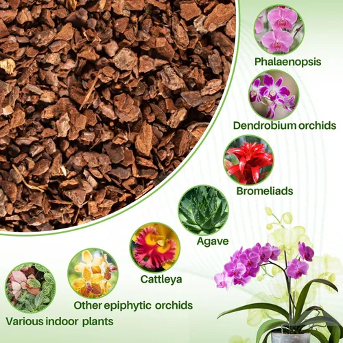 Vista 4 de Tierra de Corteza de Orquídea de 8 OZ para Plantar - Mezcla para Macetas de Orquídeas Sukh, Mantillo de Ciprés Hortícola, Corteza de Pino Dríade