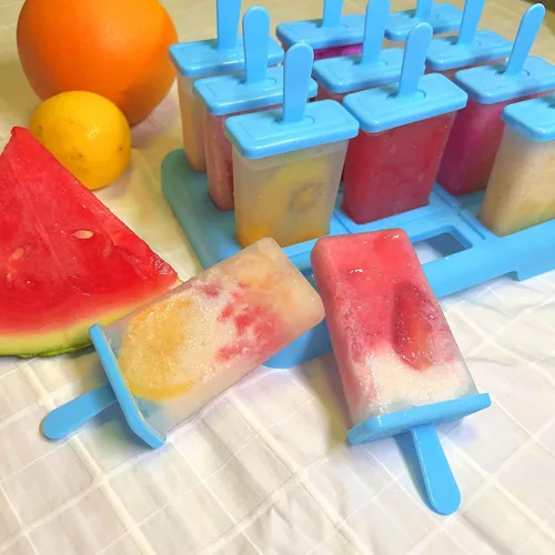 Vista 4 de Moldes de paletas de 12 cavidades, moldes de paletas sin BPA con palo de paletas integrado, moldes de paletas de bricolaje con cepillo de limpieza