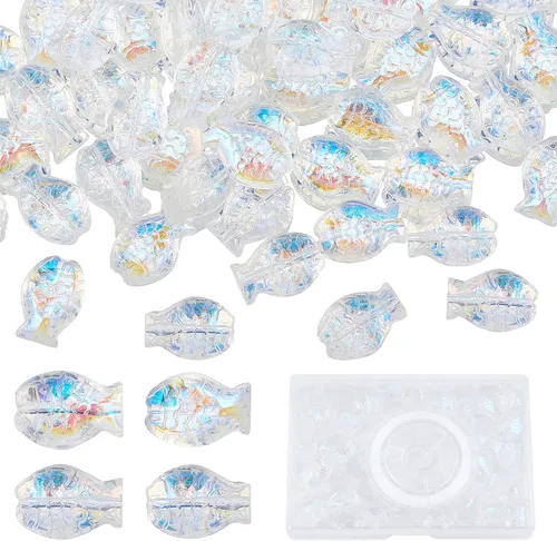 Vista 9 de SUNNYCLUE 1 caja de cuentas de vidrio de pescado galvanizadas para hacer joyas, kit de pulsera de cuentas de verano, océano, sirena, cuentas