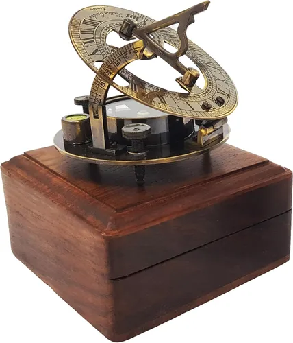 Vista 9 de Brújula de reloj de sol en caja - Dial de bolsillo náutico marino, regalo de barco, reloj de sol réplica reloj para entusiastas del barco pirata