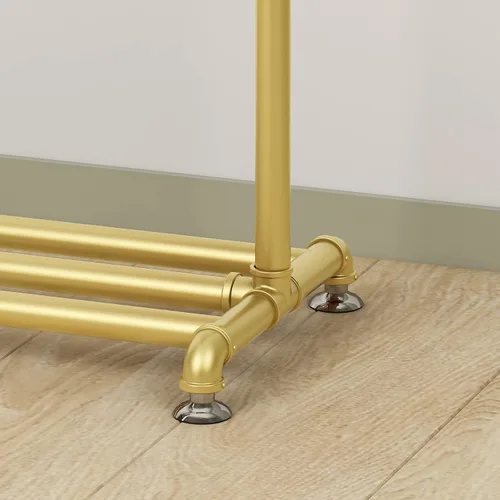 Vista 9 de Perchero de metal dorado con estante de madera, perchero resistente con ruedas para dormitorio, uso en boutiques minoristas (37.4 pulgadas de largo)